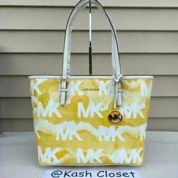 Michael Kors Carryall Tote MK Signature printed Purse Bag Buttercup Multi - Picture 1 of 10